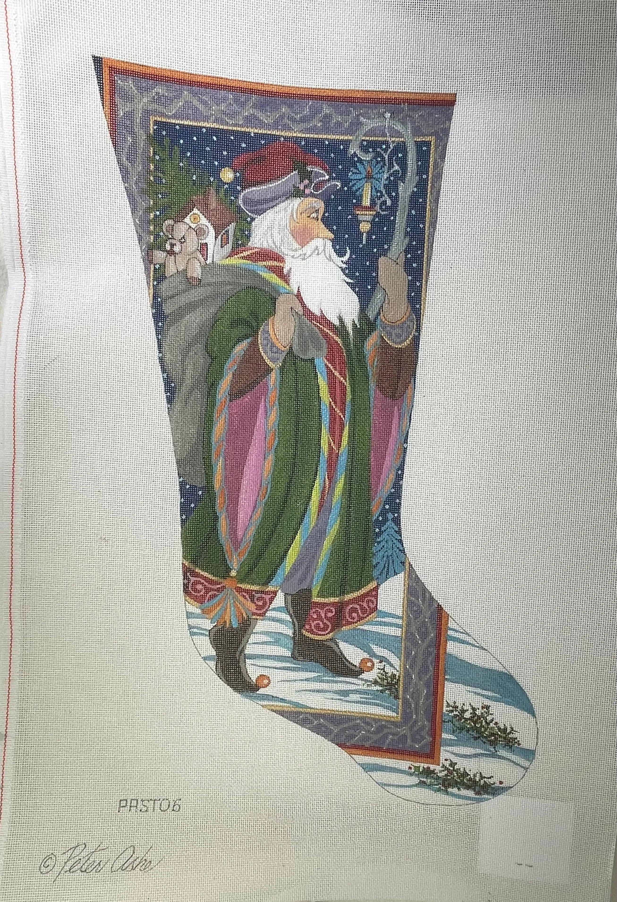 * Peter Ashe / Twisted Stitches Past06 St. Nick and Candle Staff Stocking