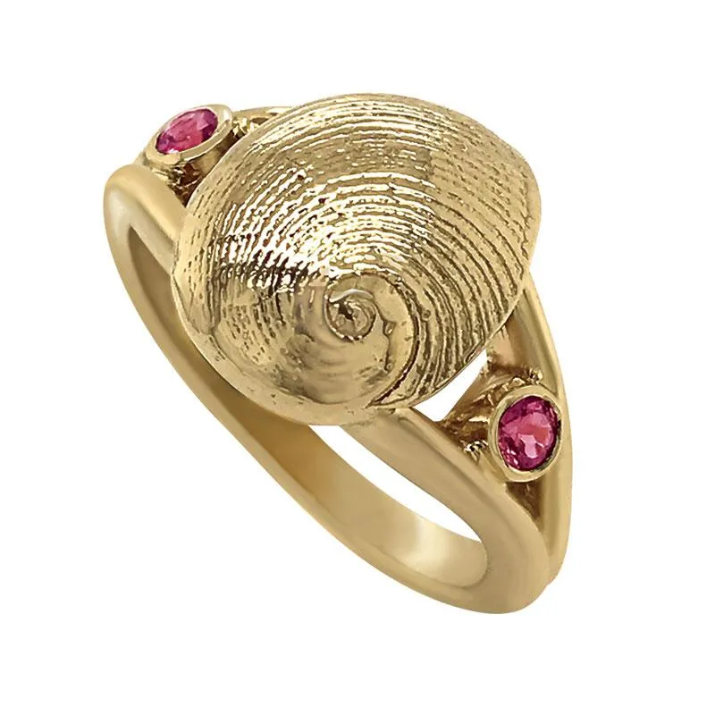 10 October "Birthshell" 14k Yellow Gold Ring: The Baby's Ear with Pink Tourmalines