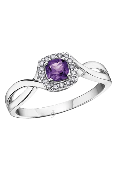 10K White Gold Amethyst and Diamond Halo Ring