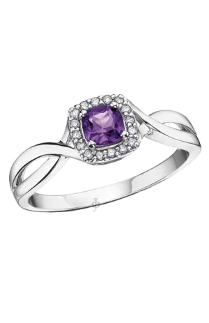 10K White Gold Amethyst and Diamond Halo Ring