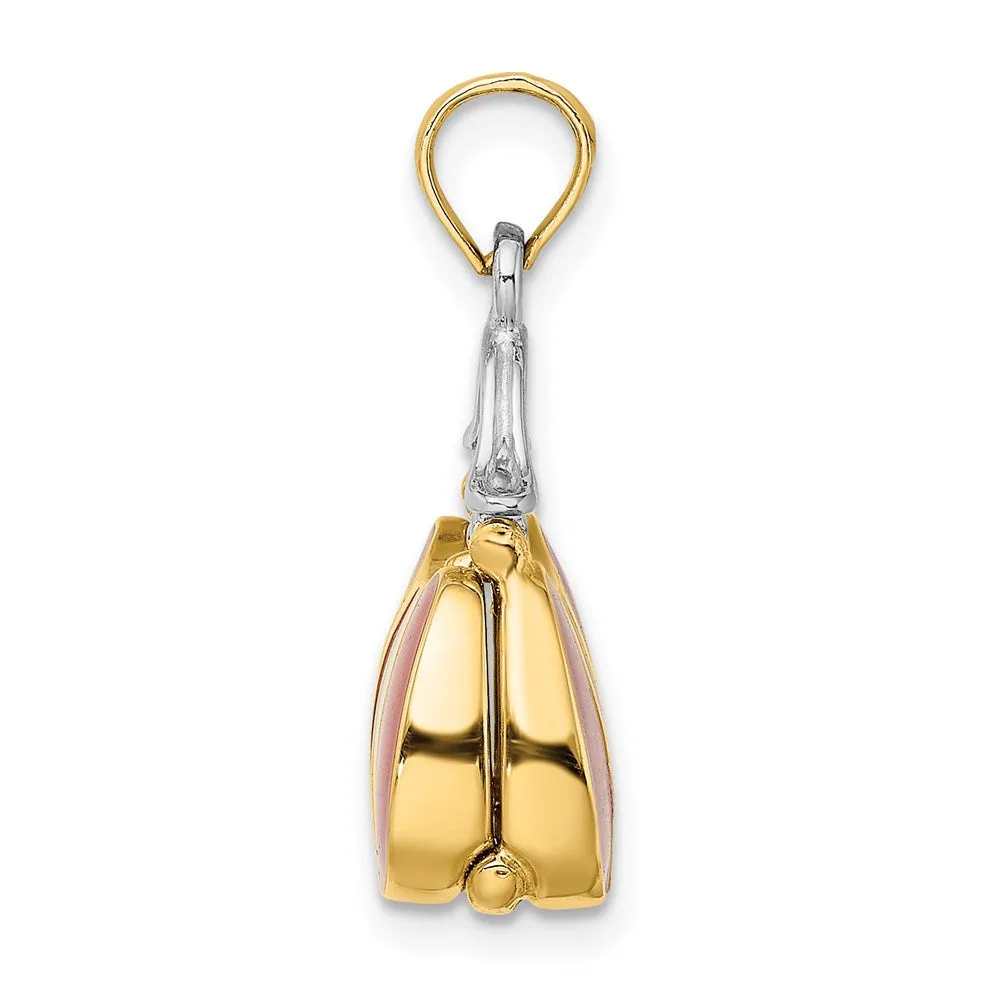 14K & Rhodium 3-D Red Enameled Handbag Opens Charm