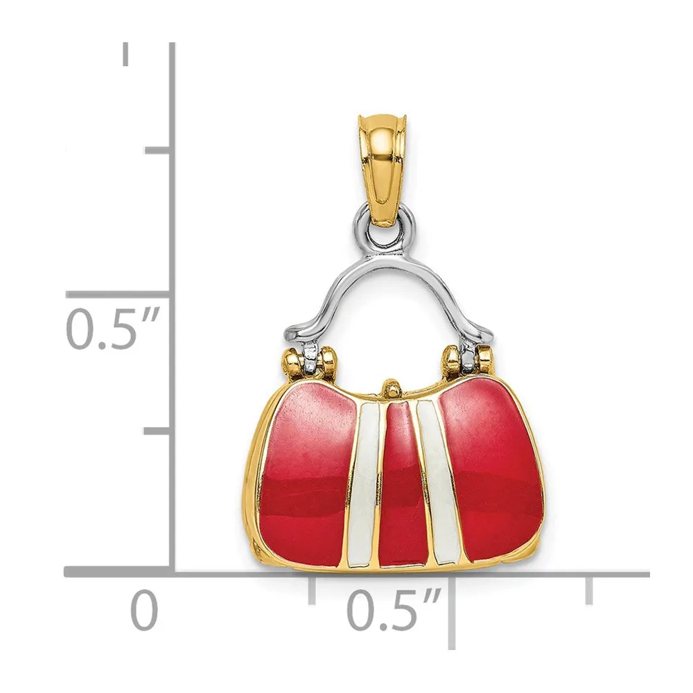 14K & Rhodium 3-D Red Enameled Handbag Opens Charm