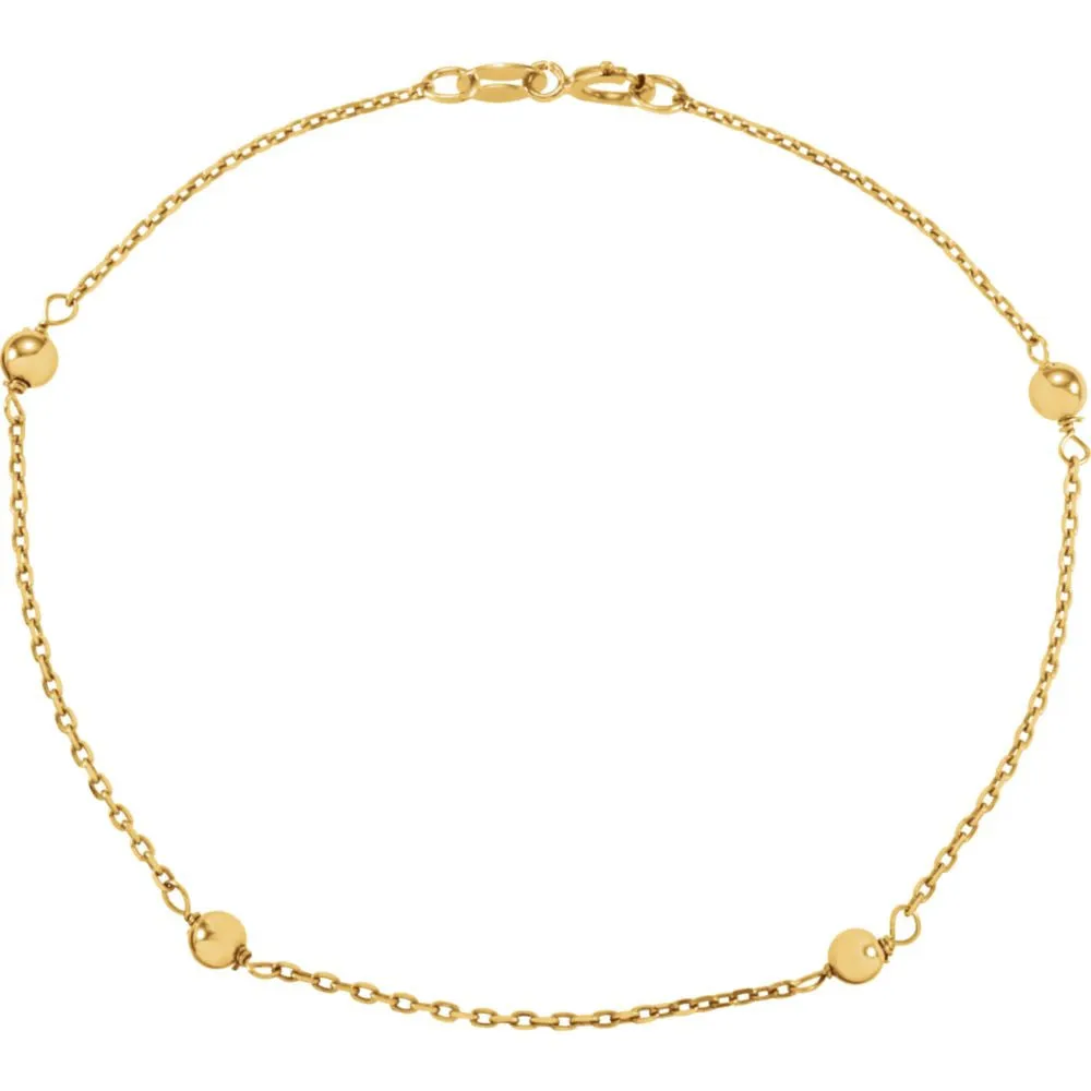 14K Yellow Gold Bead 6" Youth Bracelet