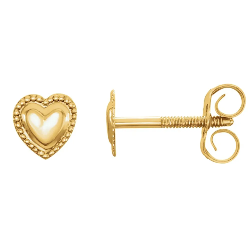 14k Yellow Gold Heart Youth Earrings