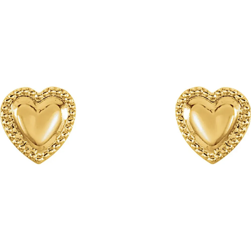 14k Yellow Gold Heart Youth Earrings