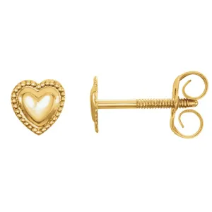 14k Yellow Gold Heart Youth Earrings