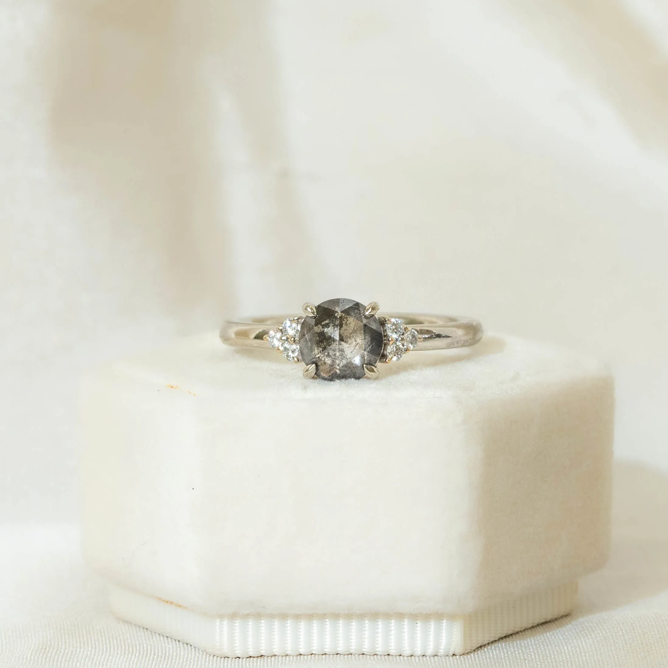 14kw 1.09ct Round Salt & Pepper "Maya" Diamond Ring