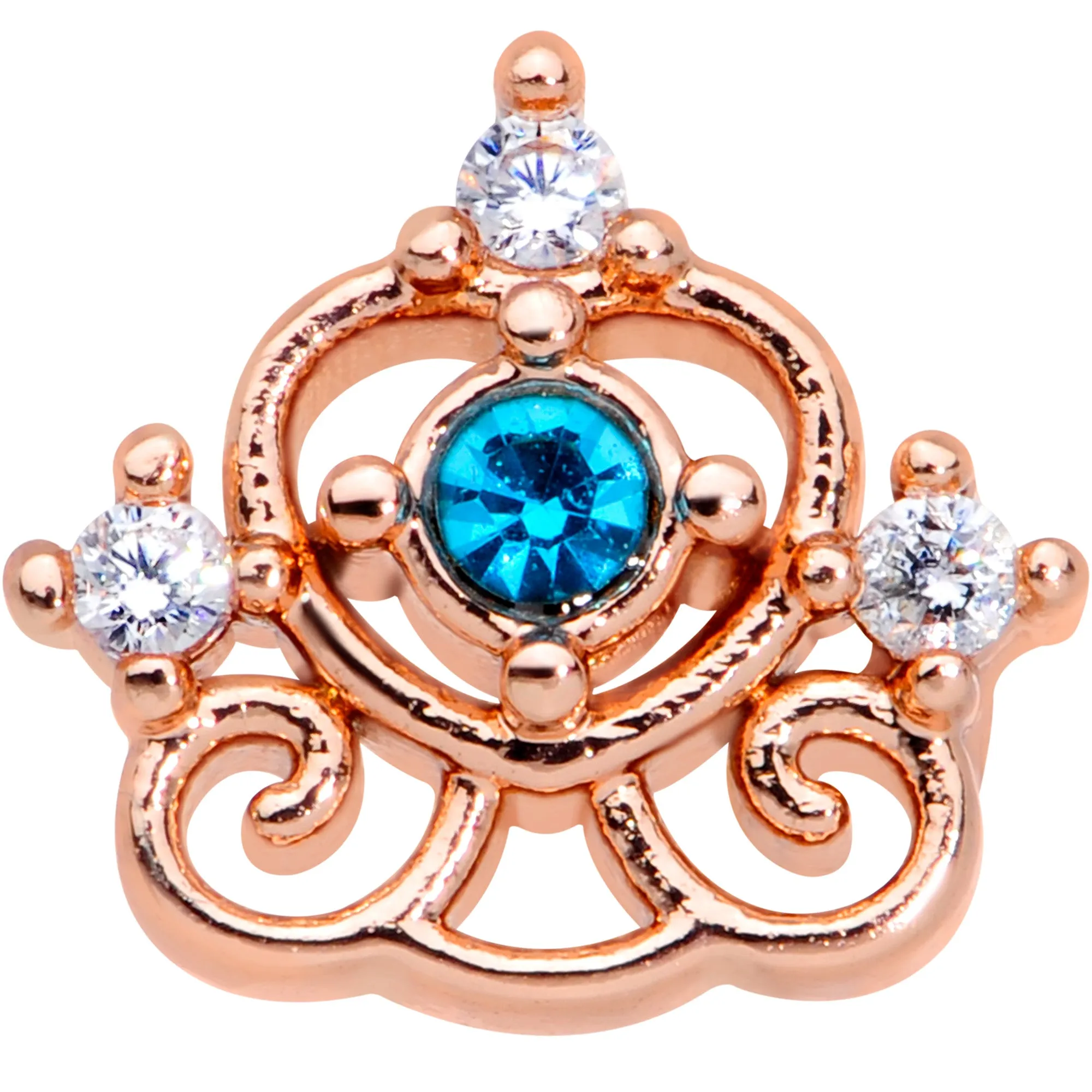 16 Gauge 1/4 Clear Blue Gem Rose Gold Hue Graceful Heart Labret Tragus