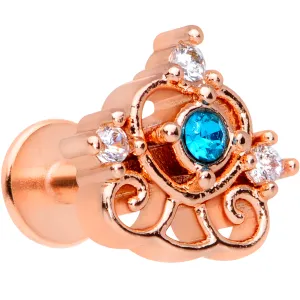 16 Gauge 1/4 Clear Blue Gem Rose Gold Hue Graceful Heart Labret Tragus