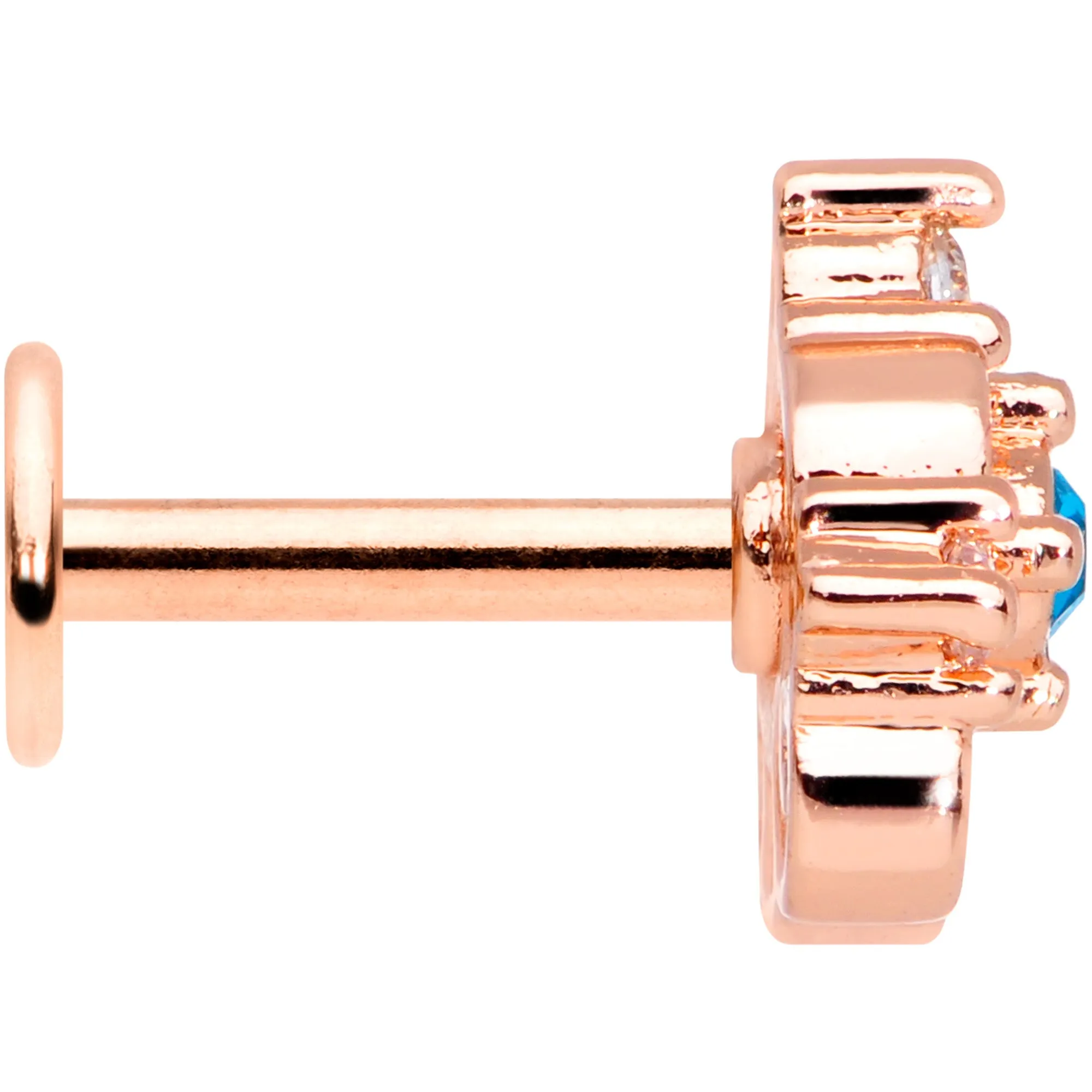 16 Gauge 1/4 Clear Blue Gem Rose Gold Hue Graceful Heart Labret Tragus