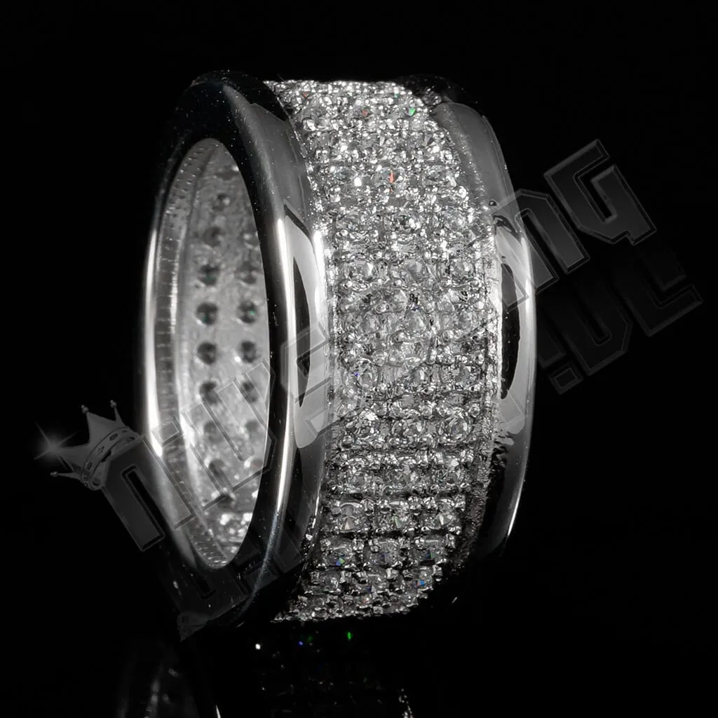 18k IP White Gold Iced Stainless Steel Round Ring