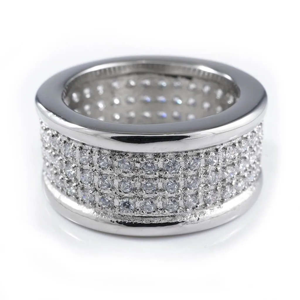 18k IP White Gold Iced Stainless Steel Round Ring