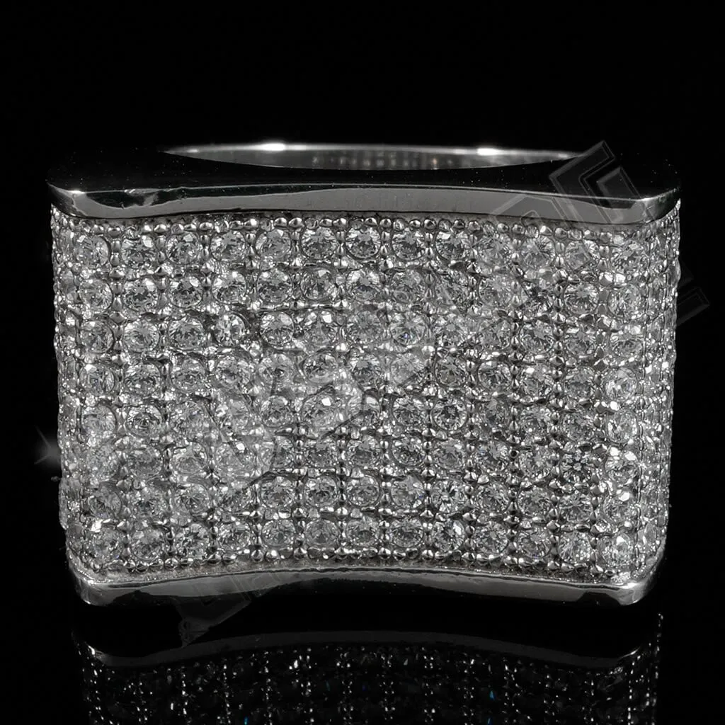 18k White Gold Iced Stainless Steel Concave Ring