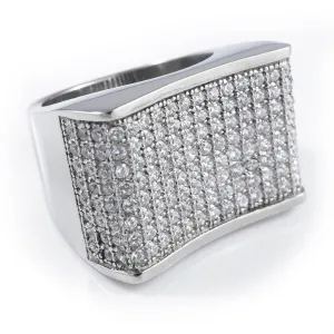 18k White Gold Iced Stainless Steel Concave Ring