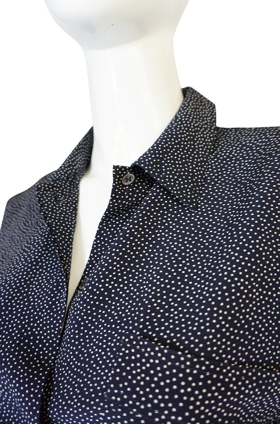 1970s Miss Valentino Navy Dot Silk Shirt