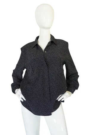 1970s Miss Valentino Navy Dot Silk Shirt