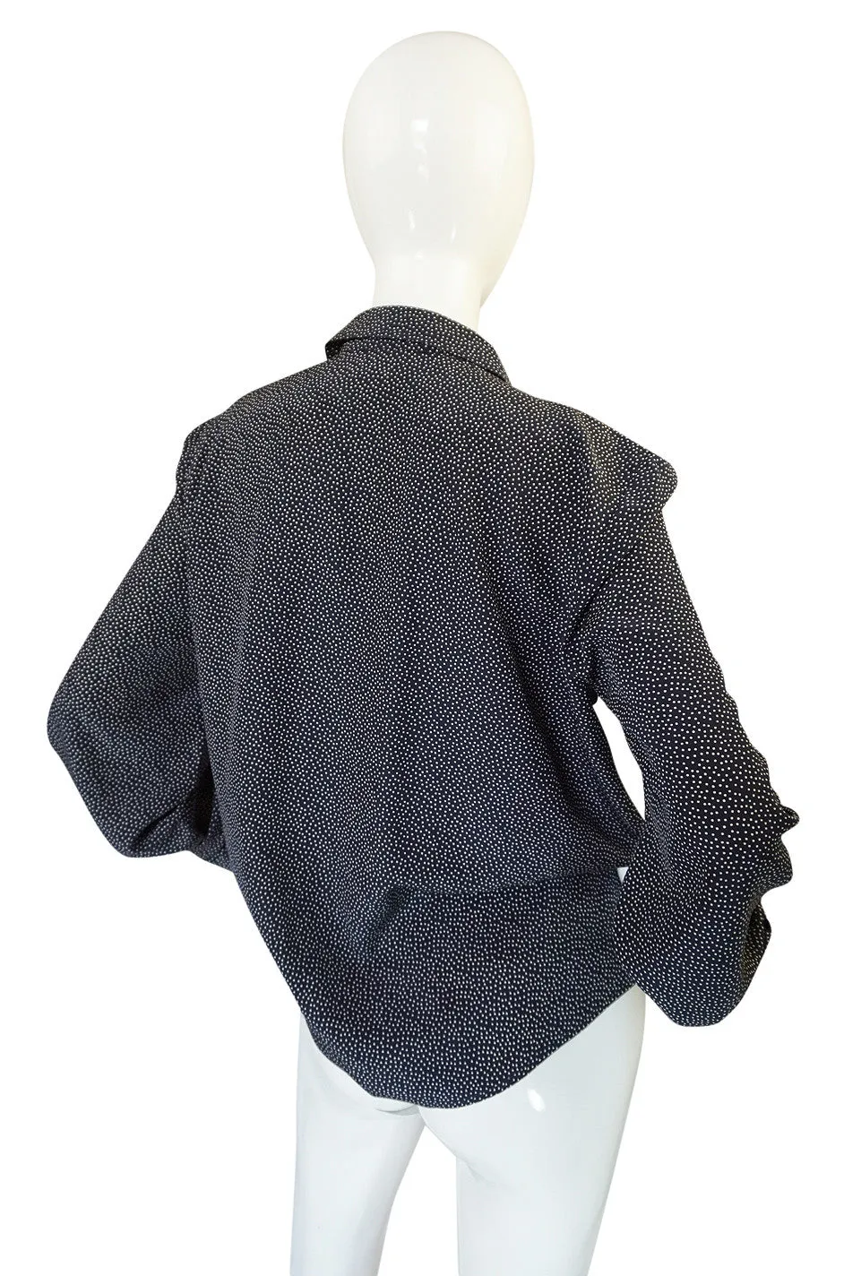 1970s Miss Valentino Navy Dot Silk Shirt