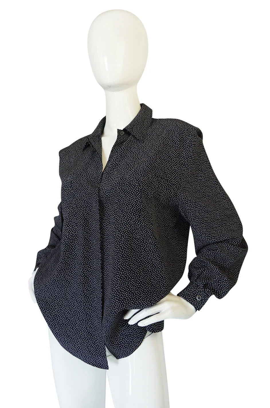 1970s Miss Valentino Navy Dot Silk Shirt