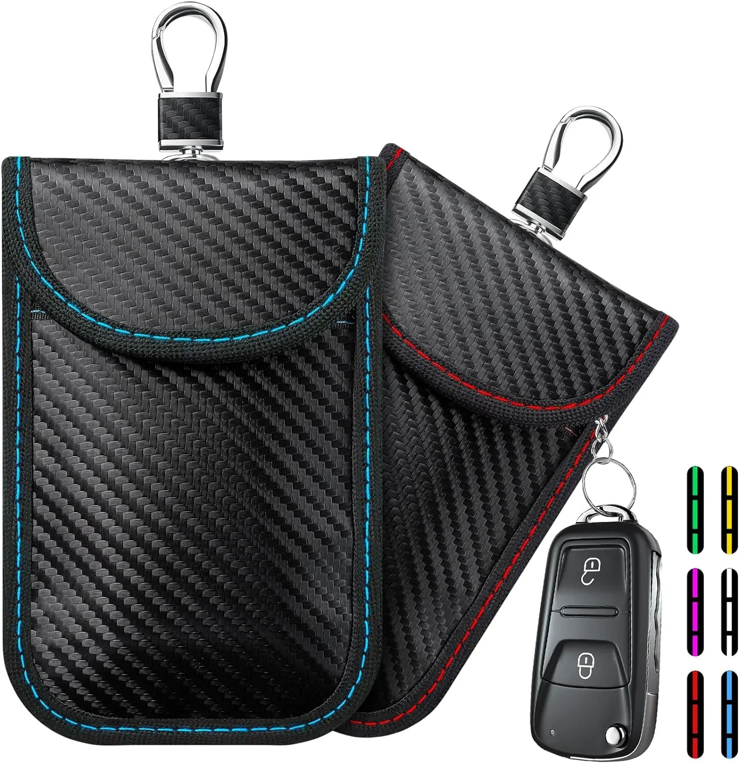 2024 Faraday Bag Key Protector, 2 Pack Signal Blocking RFID Key Fob Protector Pouch, Anti-Theft Car Security Cage (Red Blue, Medium)