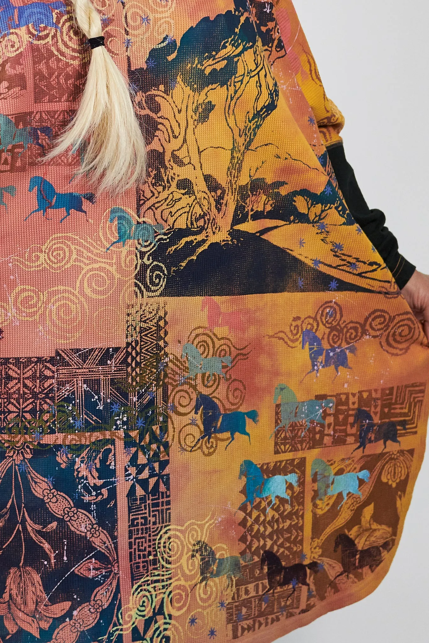 2251 Natural City Tunic Sunshine/Sunset Horses among Trees Hand-Dyed