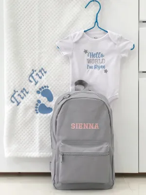 3-ITEMS Personalised Mini Backpack Bag, Blanket & Bodysuit Bundle Gift Set