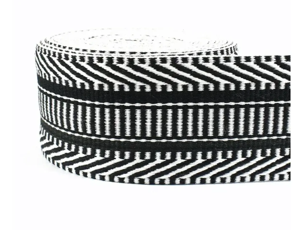 38mm Jacquard Webbing Black & White