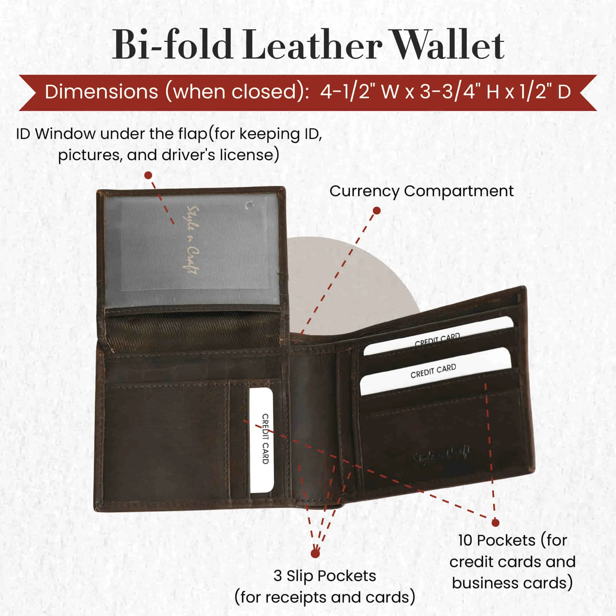 391004 Brown Bifold Pass-Case Leather Wallet with Flap | Style n Craft
