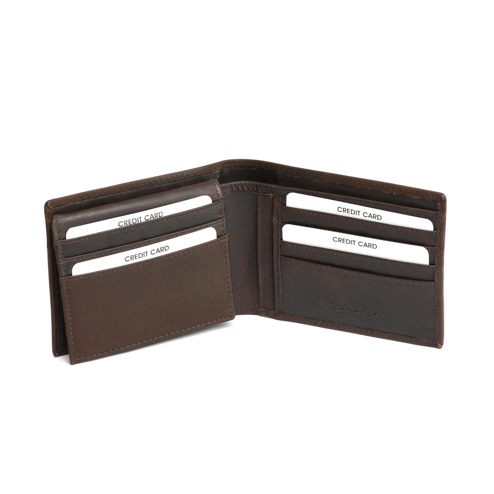 391004 Brown Bifold Pass-Case Leather Wallet with Flap | Style n Craft