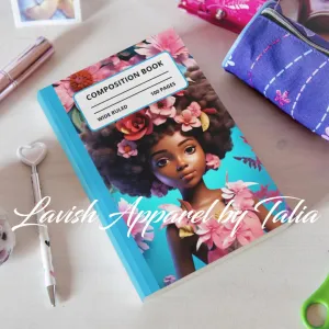 3D Afro Girl Composition Book Blue