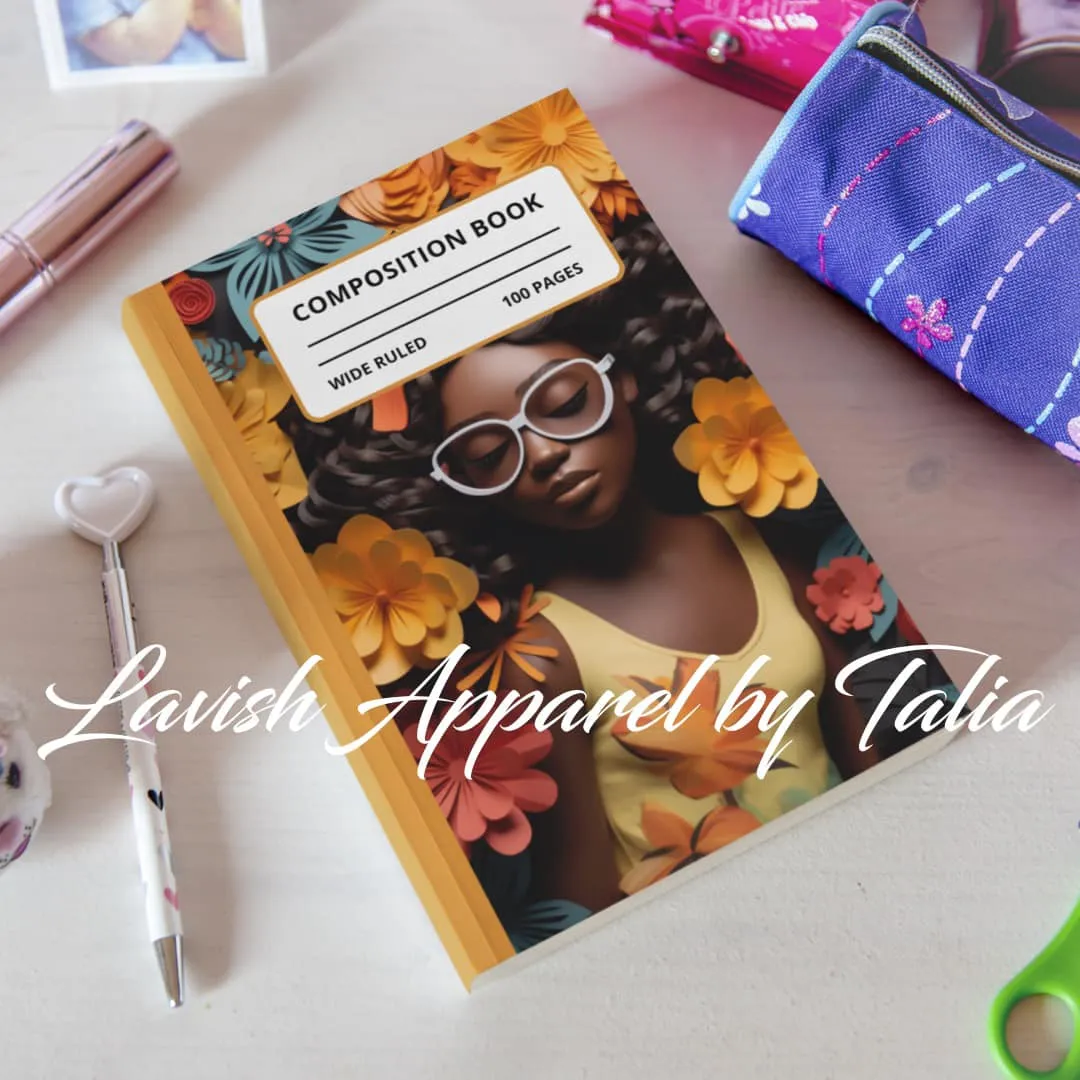 3D Afro Girl Composition Book Yellow
