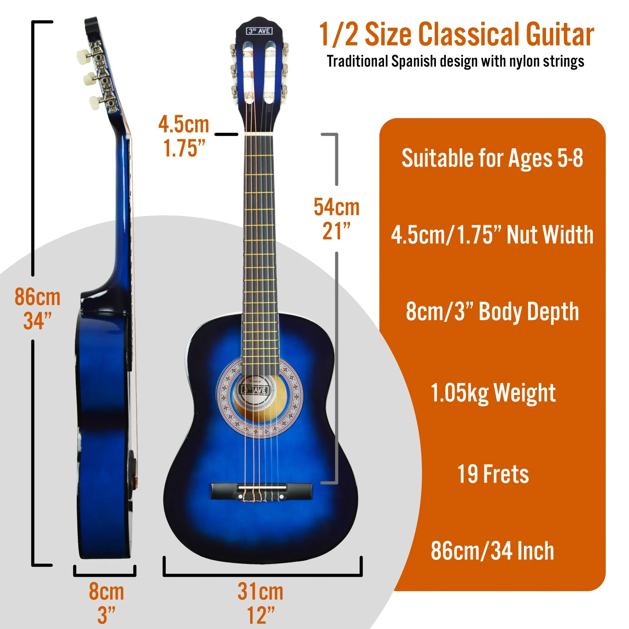 3rd Avenue 1/2 Size Classical Guitar Pack