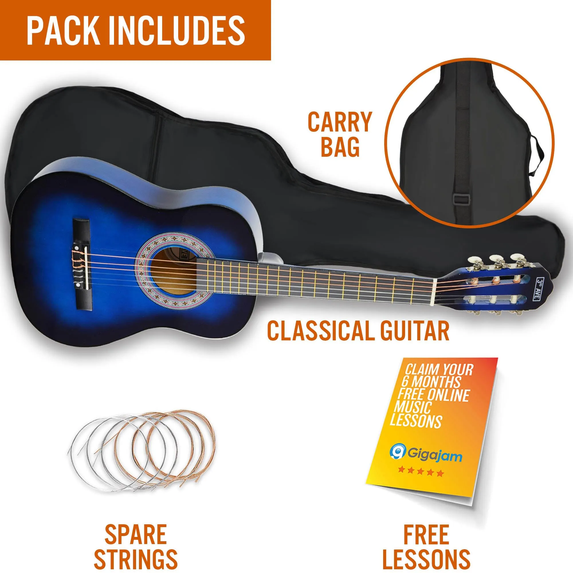 3rd Avenue 1/2 Size Classical Guitar Pack