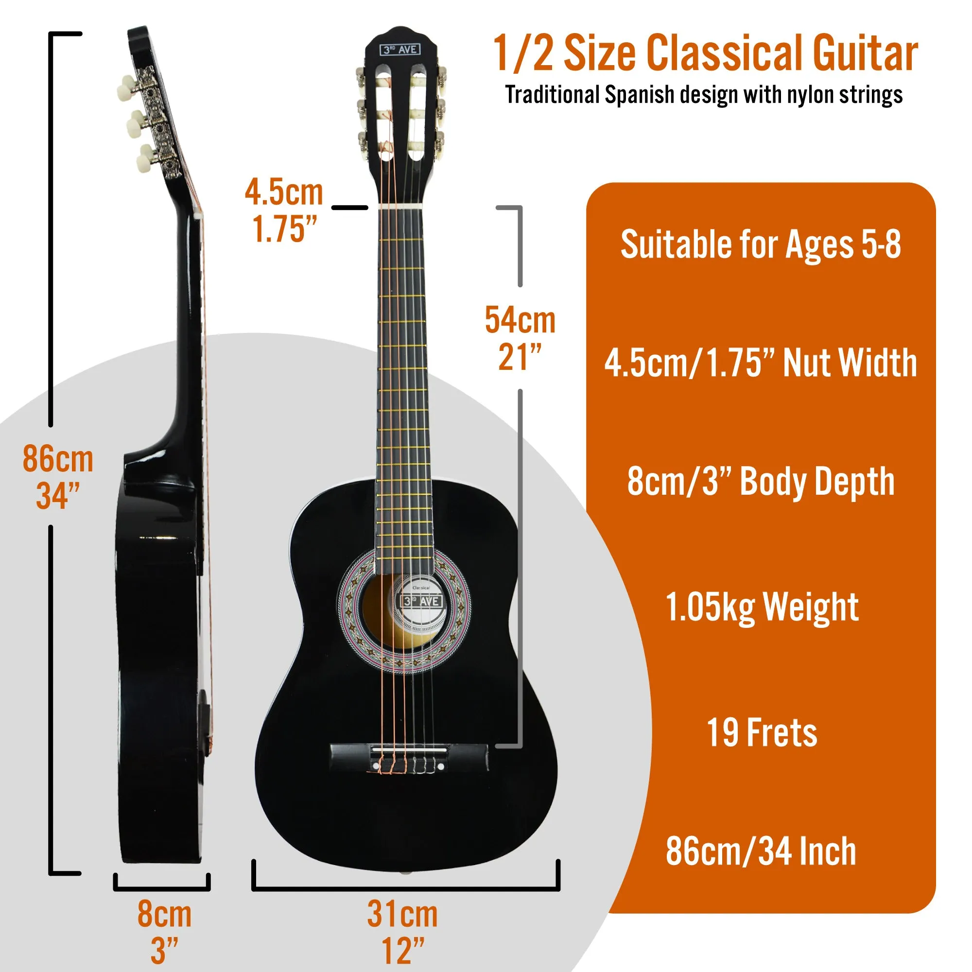 3rd Avenue 1/2 Size Classical Guitar Pack