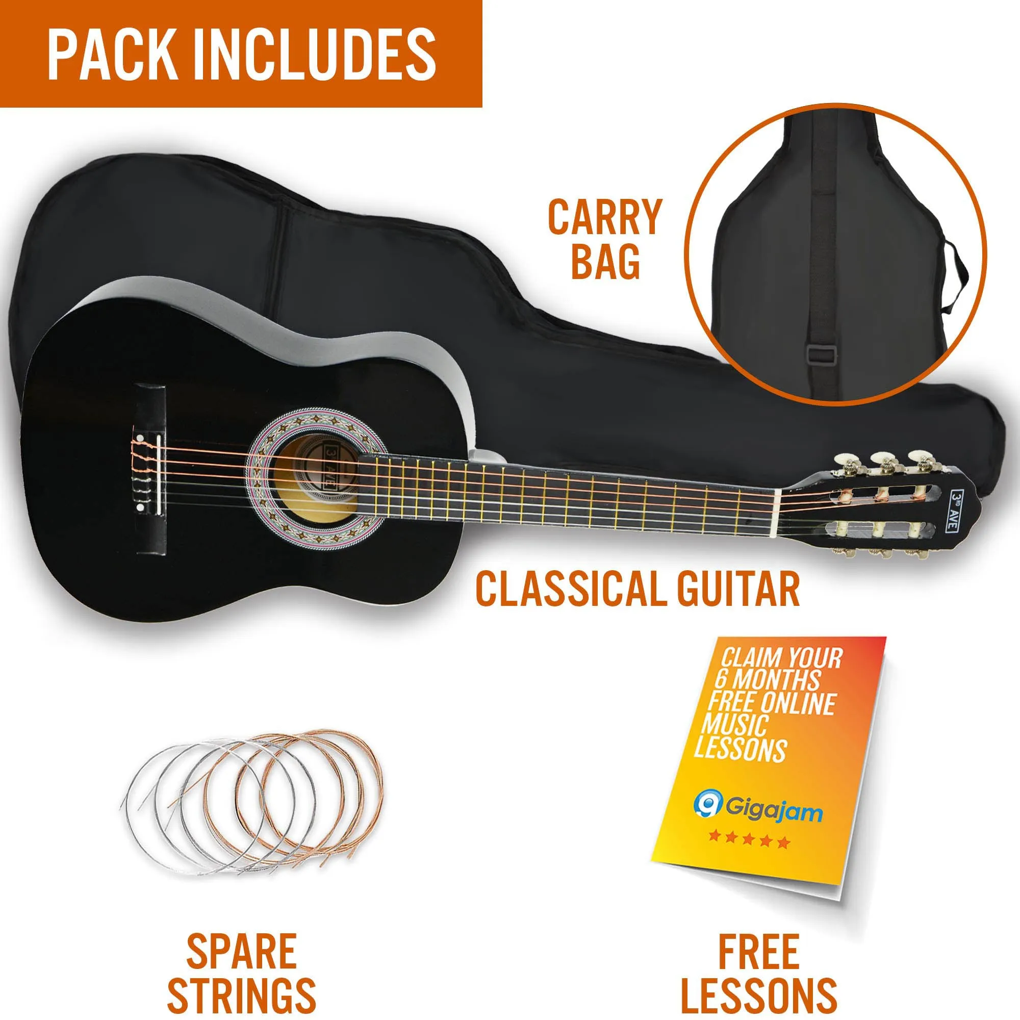 3rd Avenue 1/2 Size Classical Guitar Pack