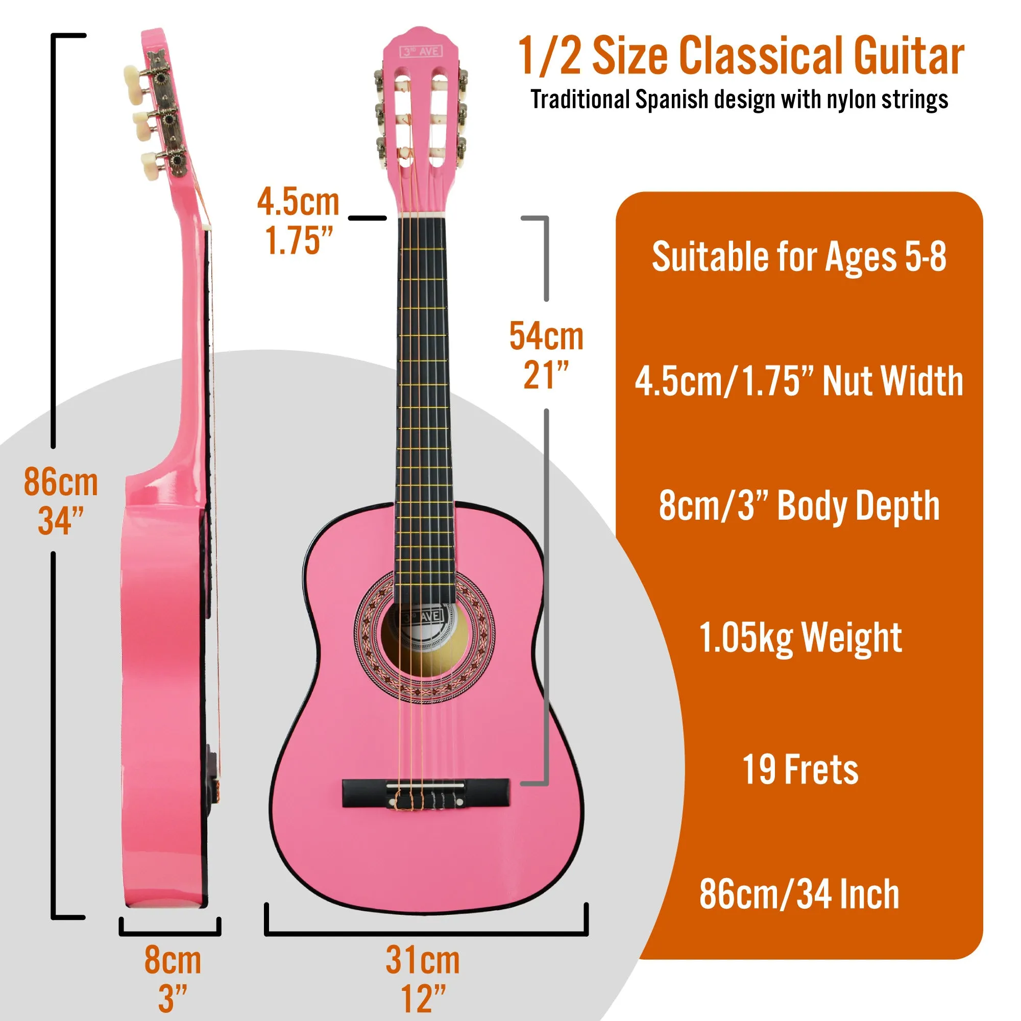 3rd Avenue 1/2 Size Classical Guitar Pack