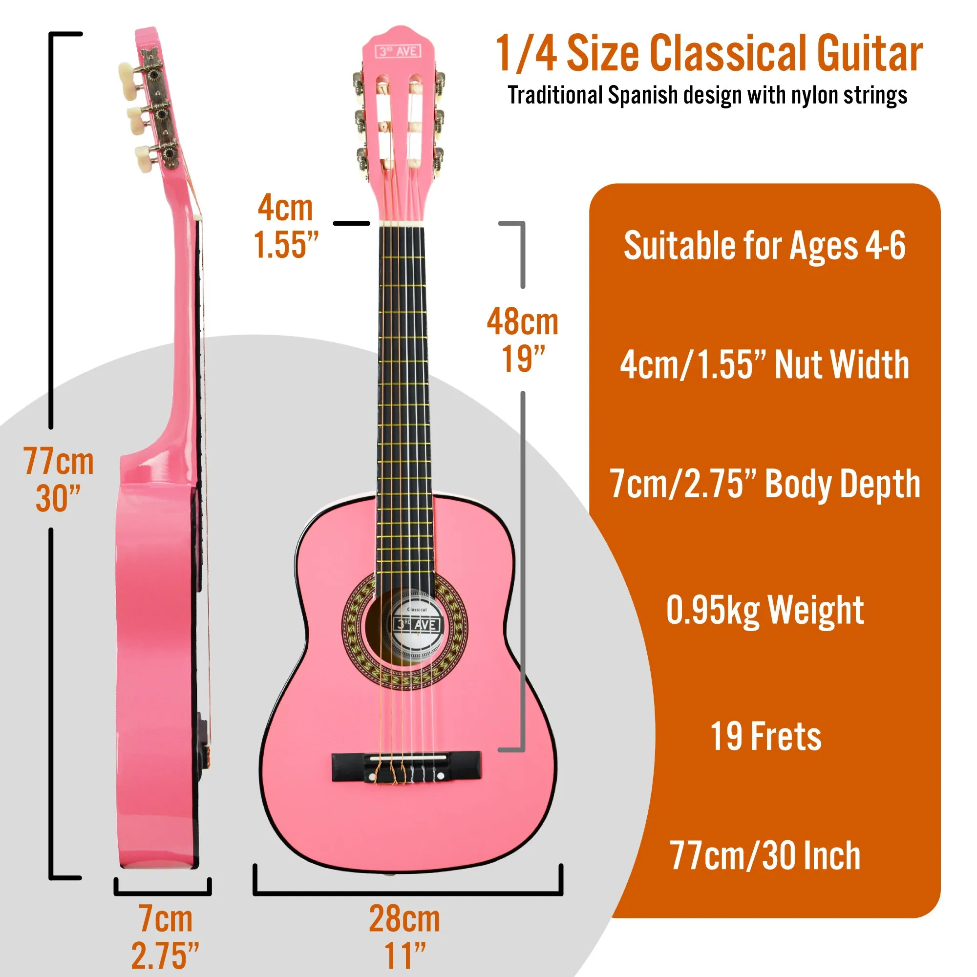 3rd Avenue 1/4 Size Classical Guitar Pack