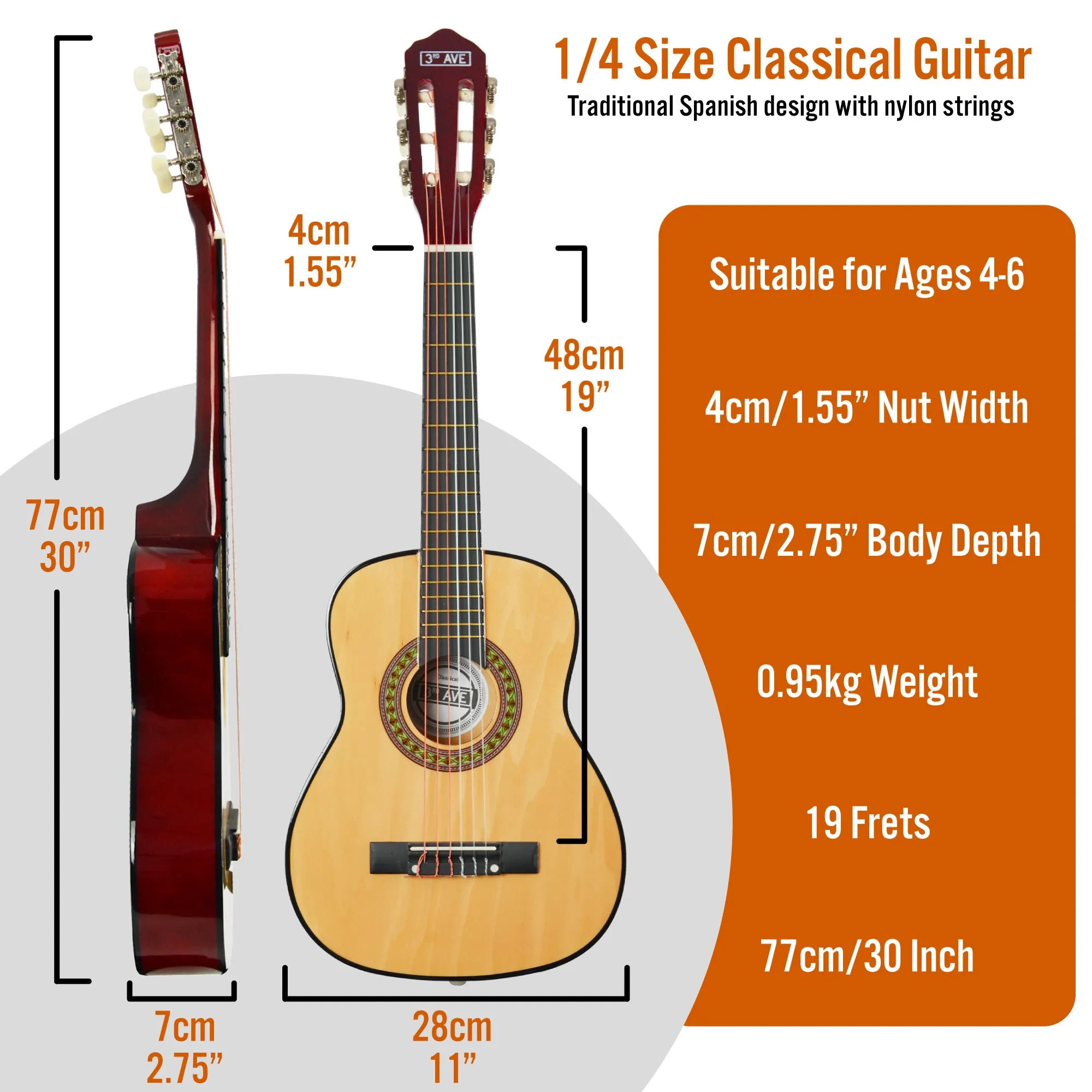 3rd Avenue 1/4 Size Classical Guitar Pack