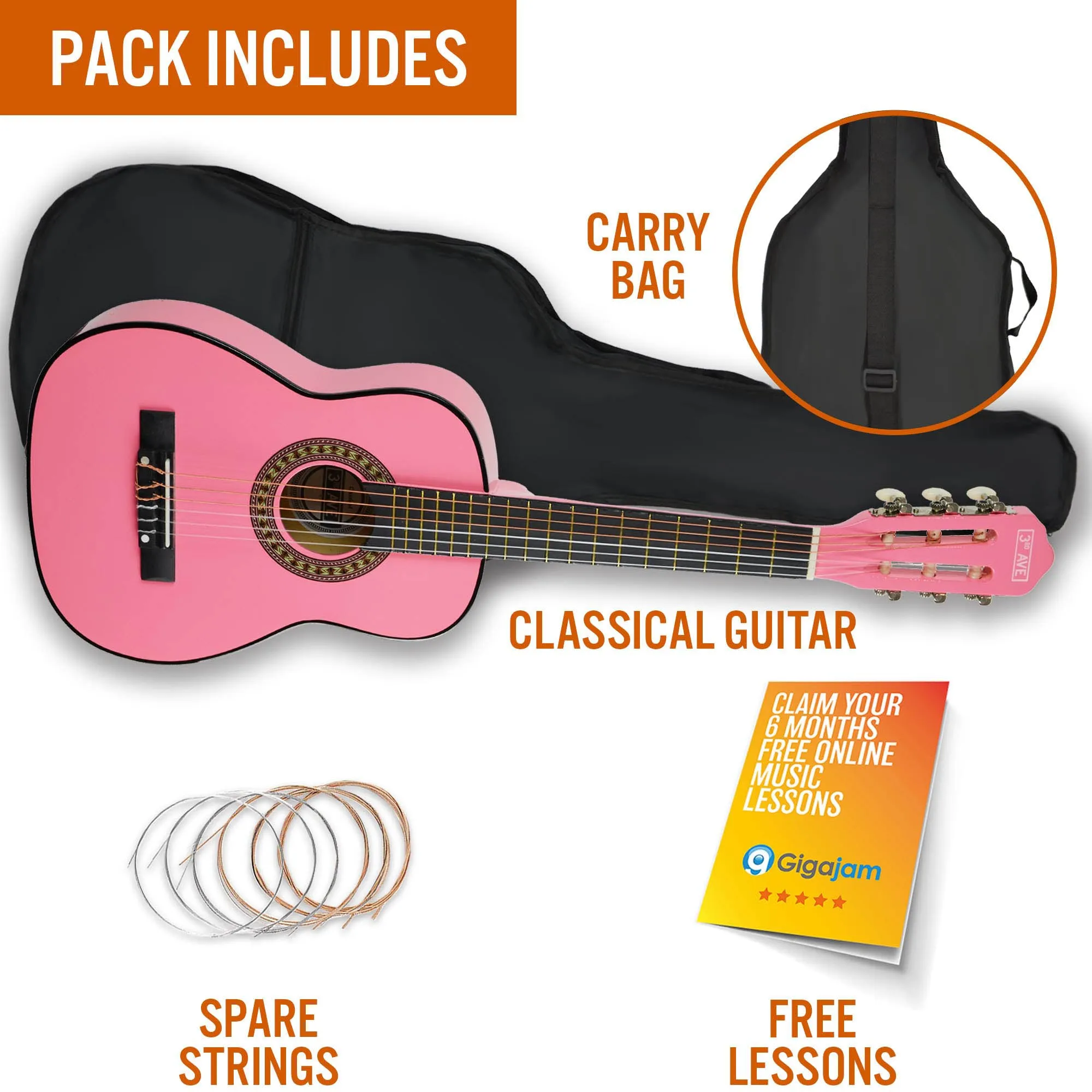 3rd Avenue 1/4 Size Classical Guitar Pack
