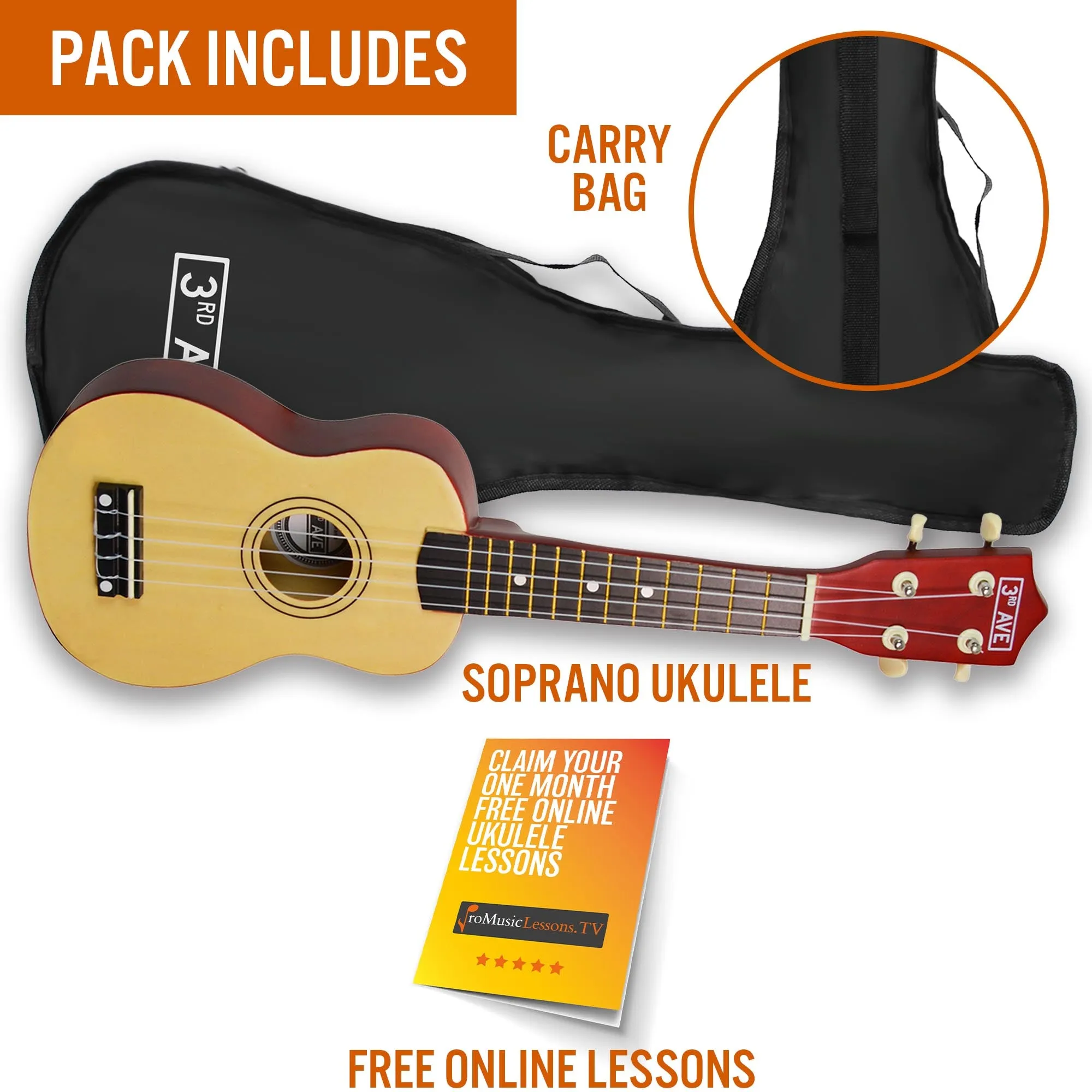 3rd Avenue Soprano Ukulele with Bag