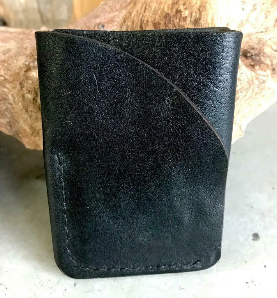 4 Banger Minimalist Men's Women's Black Tooled Sepichi Veg Tan Leather Wallet