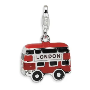 925 Silver 3D Red Enameled London Double Decker Bus Dangle Charm