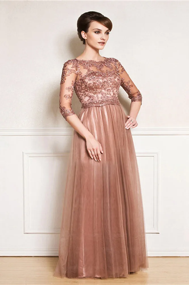 A-line lace floor length jewel applique mother's dress