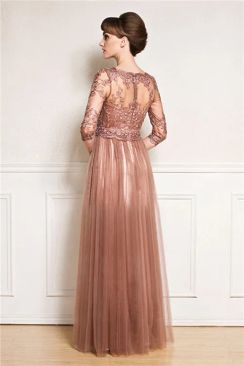 A-line lace floor length jewel applique mother's dress