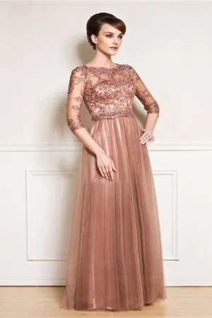 A-line lace floor length jewel applique mother's dress