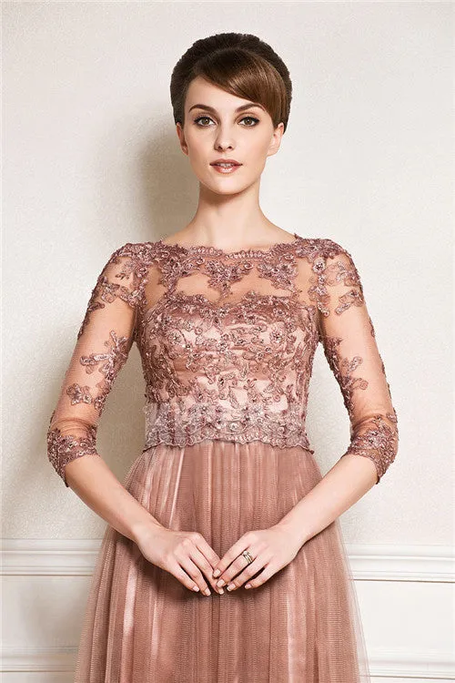 A-line lace floor length jewel applique mother's dress