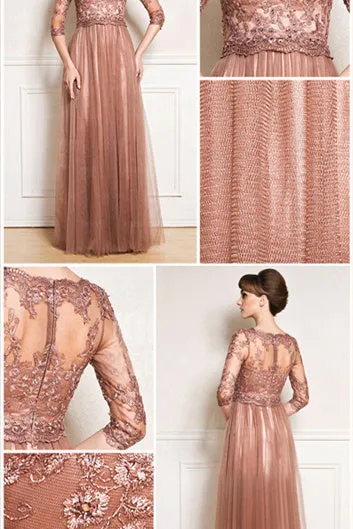 A-line lace floor length jewel applique mother's dress