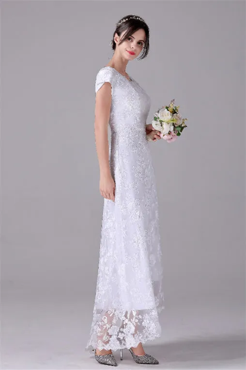 A-Line Short sleeves Asymmetrical Ankle Length Bateau mother's dress