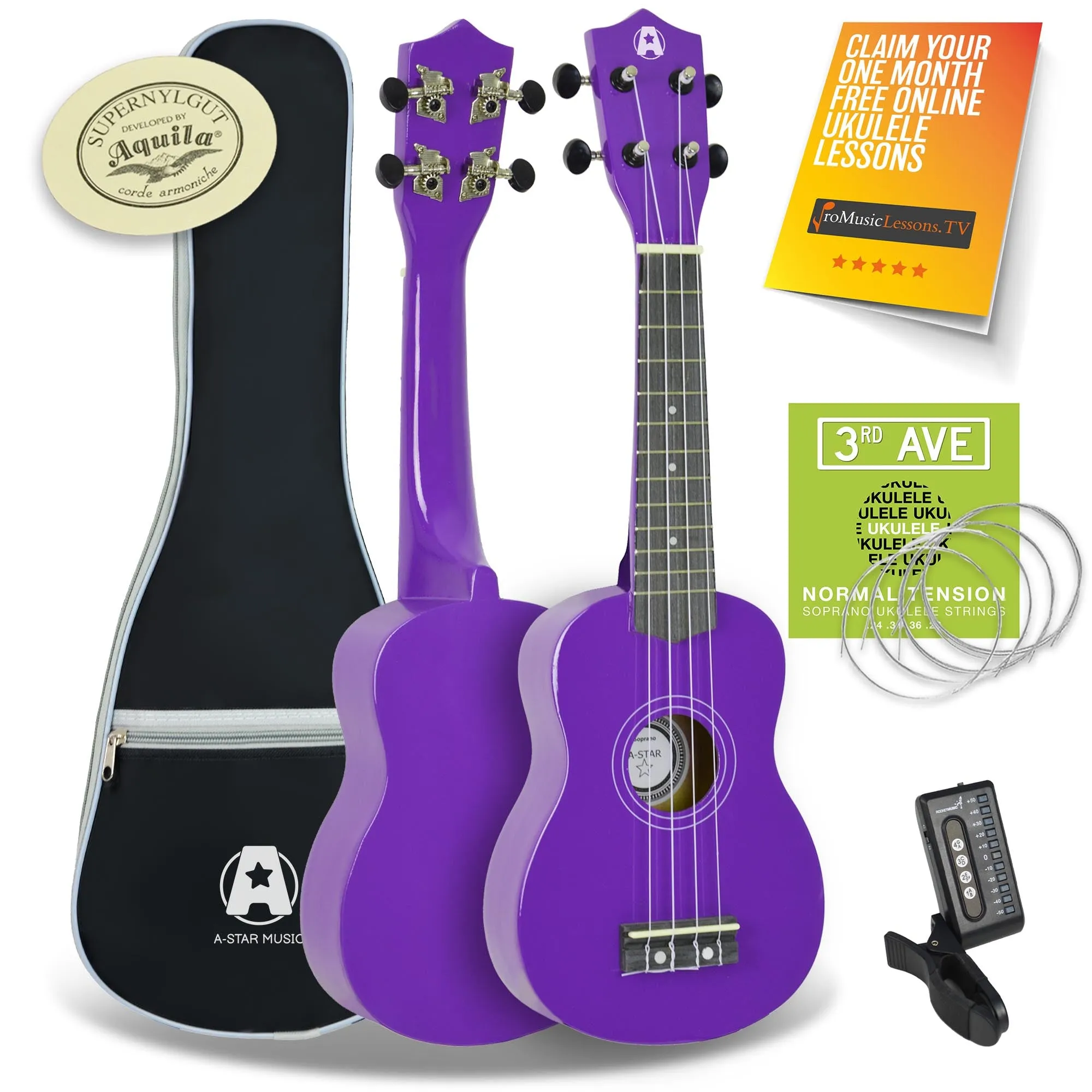 A-Star Soprano Ukulele Starter Pack with Bag, Tuner and Strings