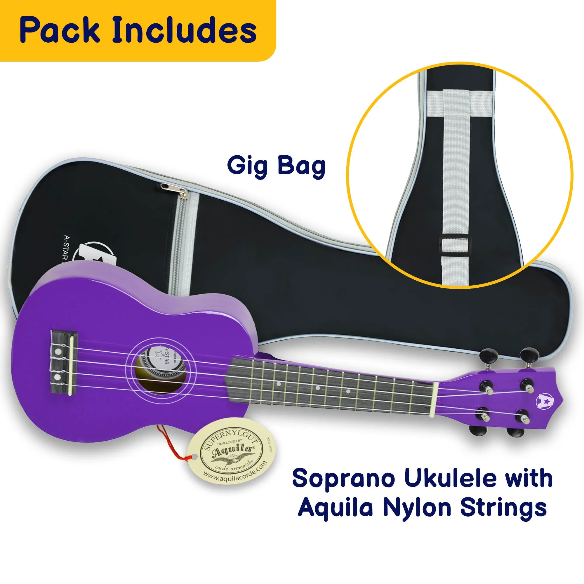 A-Star Soprano Ukulele Starter Pack with Bag, Tuner and Strings