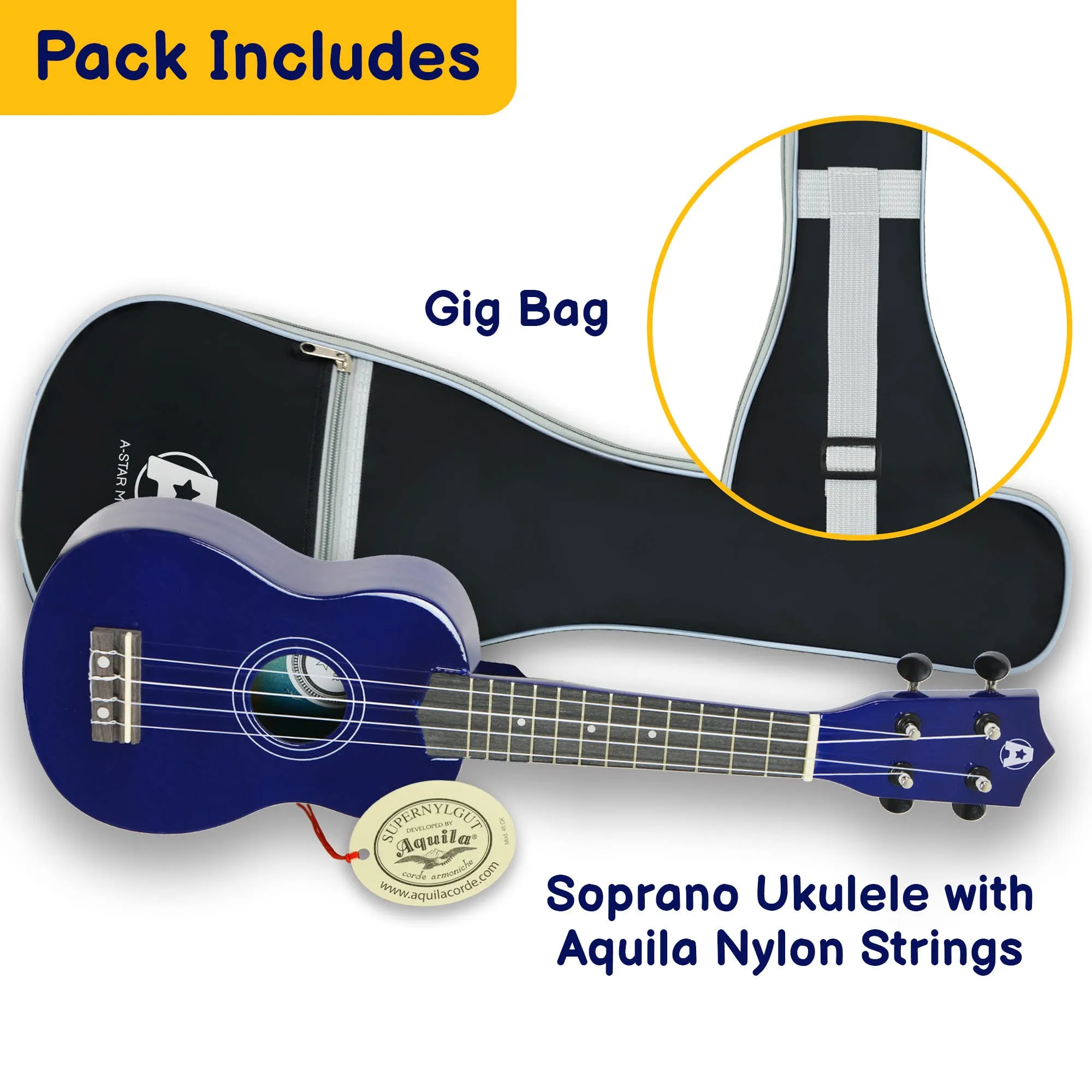 A-Star Soprano Ukulele Starter Pack with Bag, Tuner and Strings